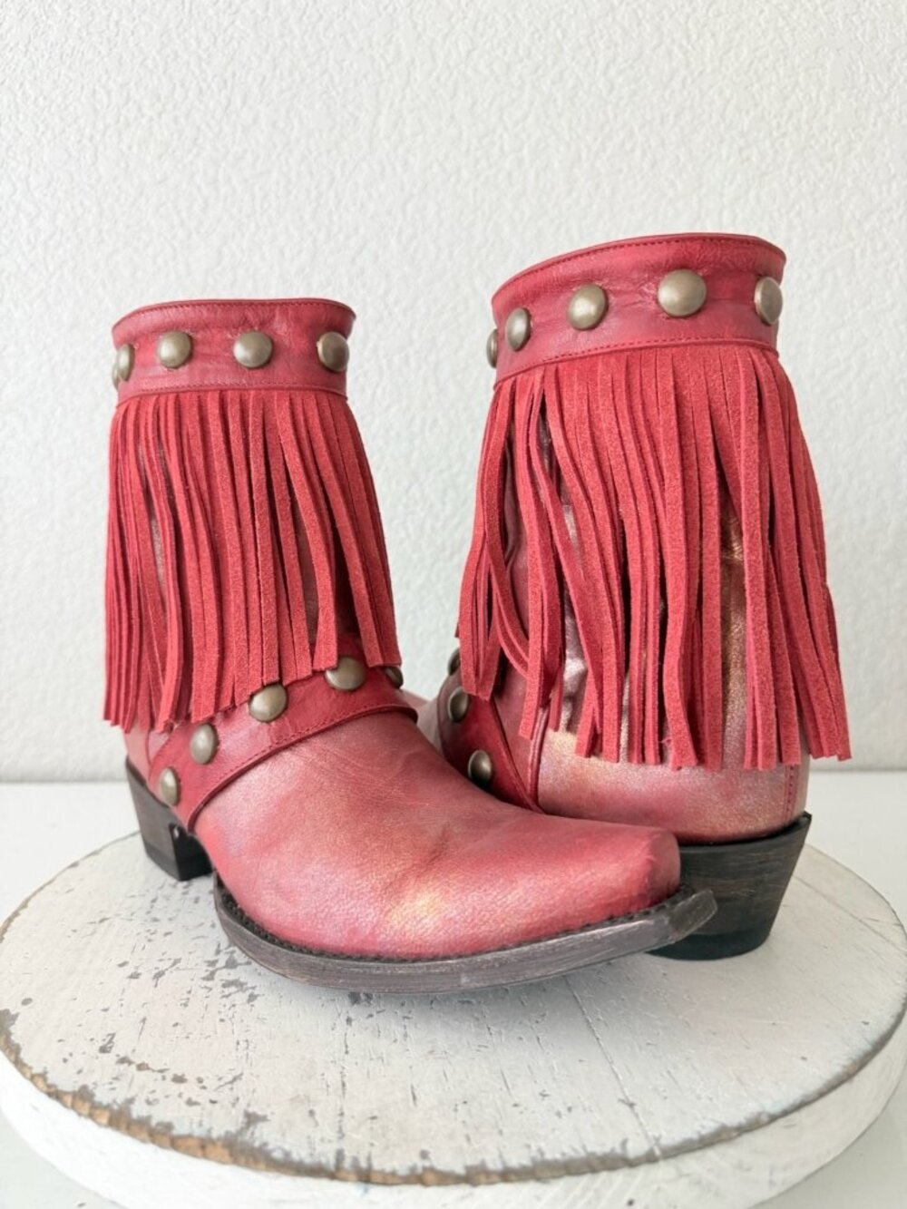 Old Gringo Milan Fringes Red Cowboy Boots Womens Size 8 Western Snip Toe Short